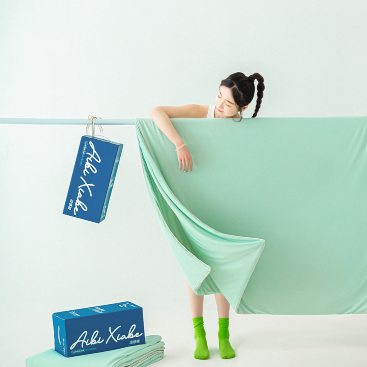 91家纺网 家纺一手货源 找家纺 爱彼家纺 2026新款冰吸薄荷A类氨纶黑科技凉感夏被冰薄荷空调被夏凉被-薄荷系列二 薄荷绿