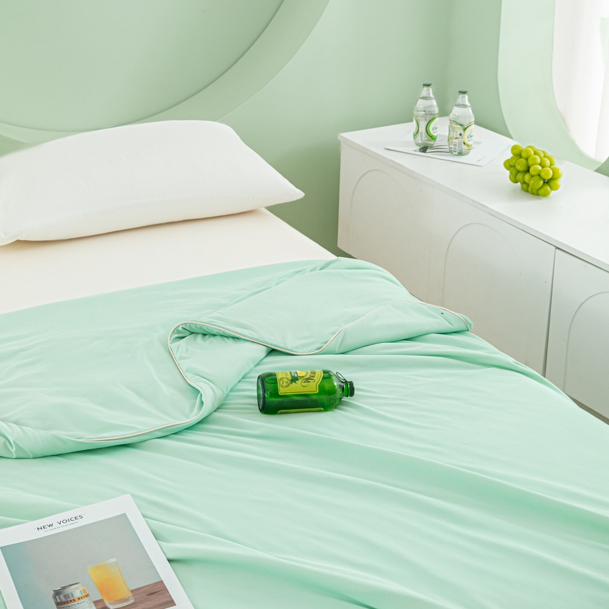 91家纺网 家纺一手货源 找家纺 爱彼家纺 2026新款冰吸薄荷A类氨纶黑科技凉感夏被冰薄荷空调被夏凉被-薄荷系列二 薄荷绿