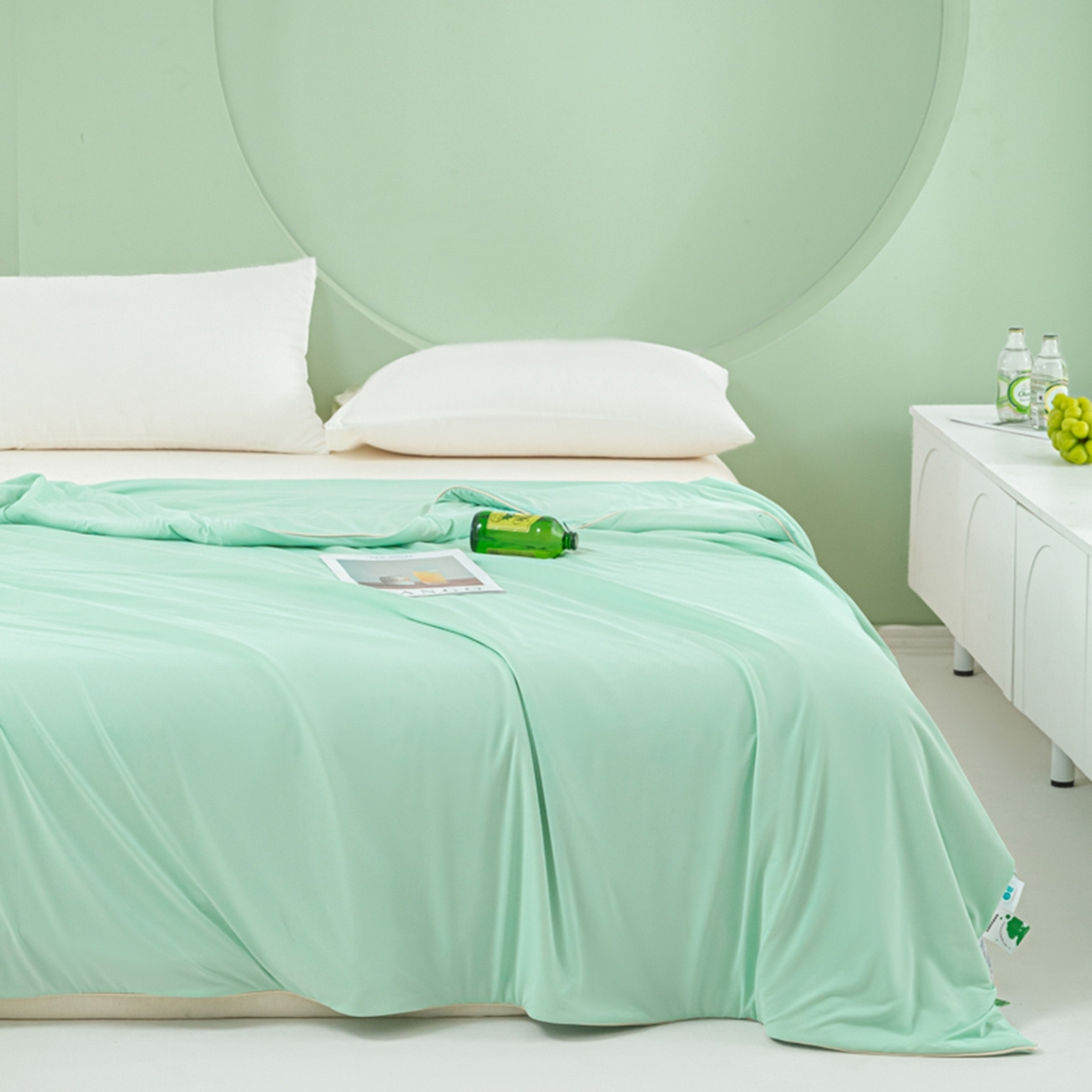 91家纺网 家纺一手货源 找家纺 爱彼家纺 2026新款冰吸薄荷A类氨纶黑科技凉感夏被冰薄荷空调被夏凉被-薄荷系列二 薄荷绿