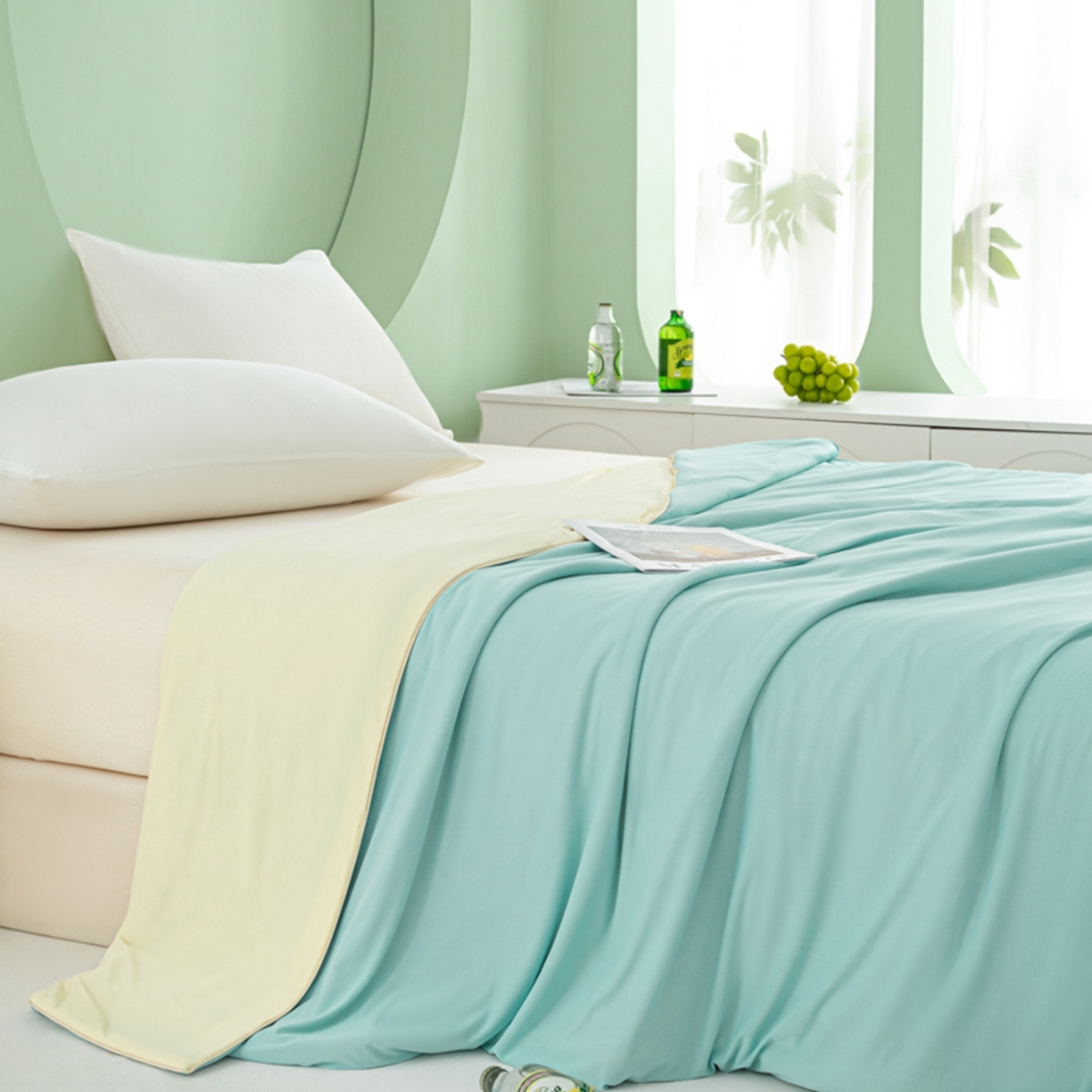 91家纺网 家纺一手货源 找家纺 爱彼家纺 2026新款冰吸薄荷A类氨纶黑科技凉感夏被冰薄荷空调被夏凉被-薄荷系列二 薄荷蓝