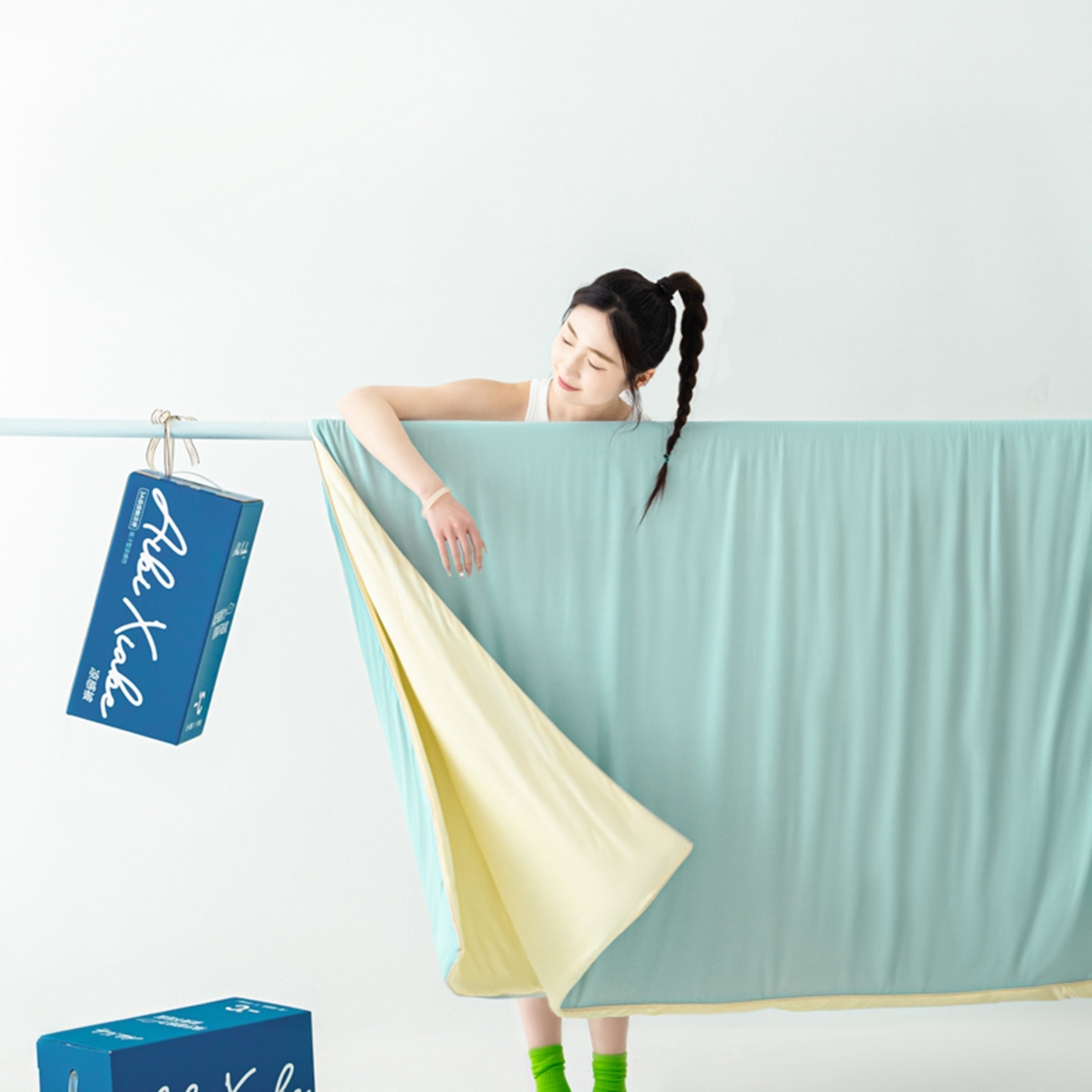 91家纺网 家纺一手货源 找家纺 爱彼家纺 2026新款冰吸薄荷A类氨纶黑科技凉感夏被冰薄荷空调被夏凉被-薄荷系列二 薄荷蓝