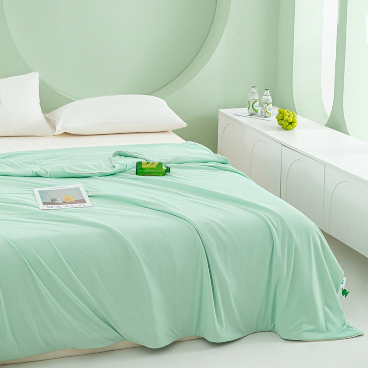 91家纺网 家纺一手货源 找家纺 爱彼家纺 2026新款冰吸薄荷A类氨纶黑科技凉感夏被冰薄荷空调被夏凉被-薄荷系列二 薄荷绿