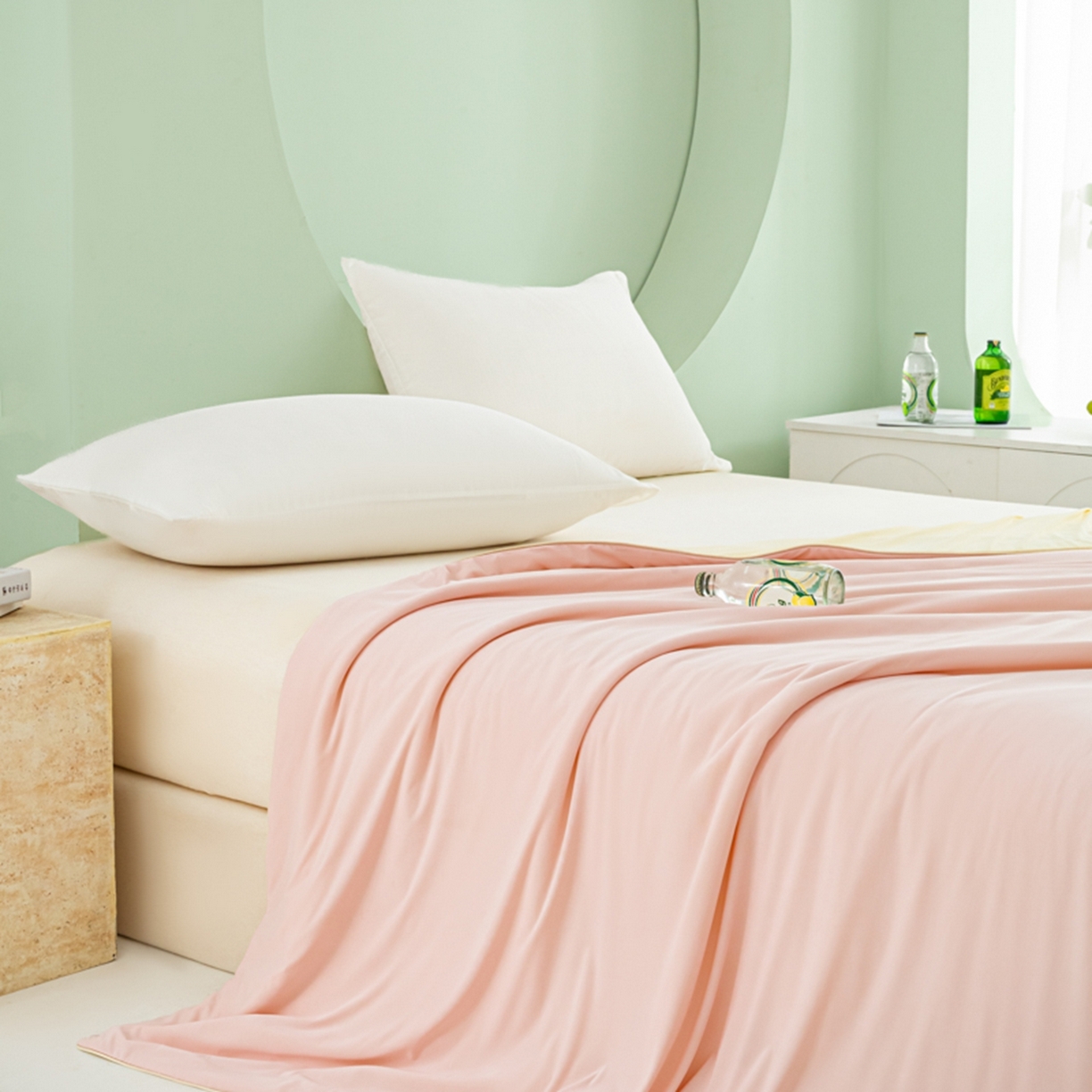 91家纺网 家纺一手货源 找家纺 爱彼家纺 2026新款冰吸薄荷A类氨纶黑科技凉感夏被冰薄荷空调被夏凉被-薄荷系列二 薄荷粉