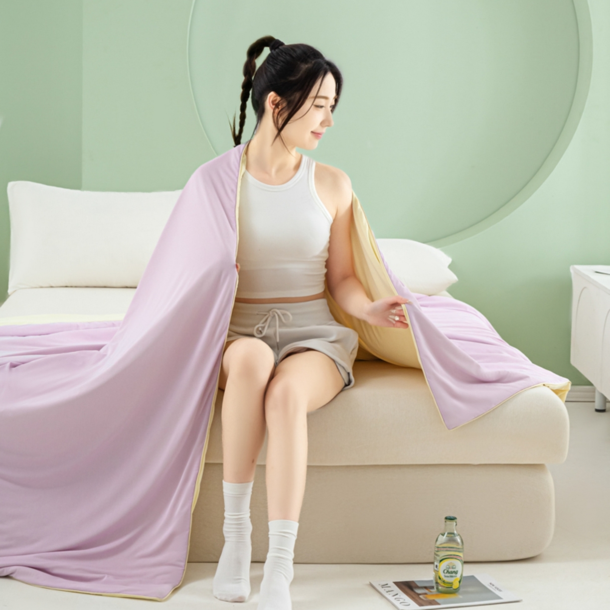 91家纺网 家纺一手货源 找家纺 爱彼家纺 2026新款冰吸薄荷A类氨纶黑科技凉感夏被冰薄荷空调被夏凉被-薄荷系列二 薄荷紫