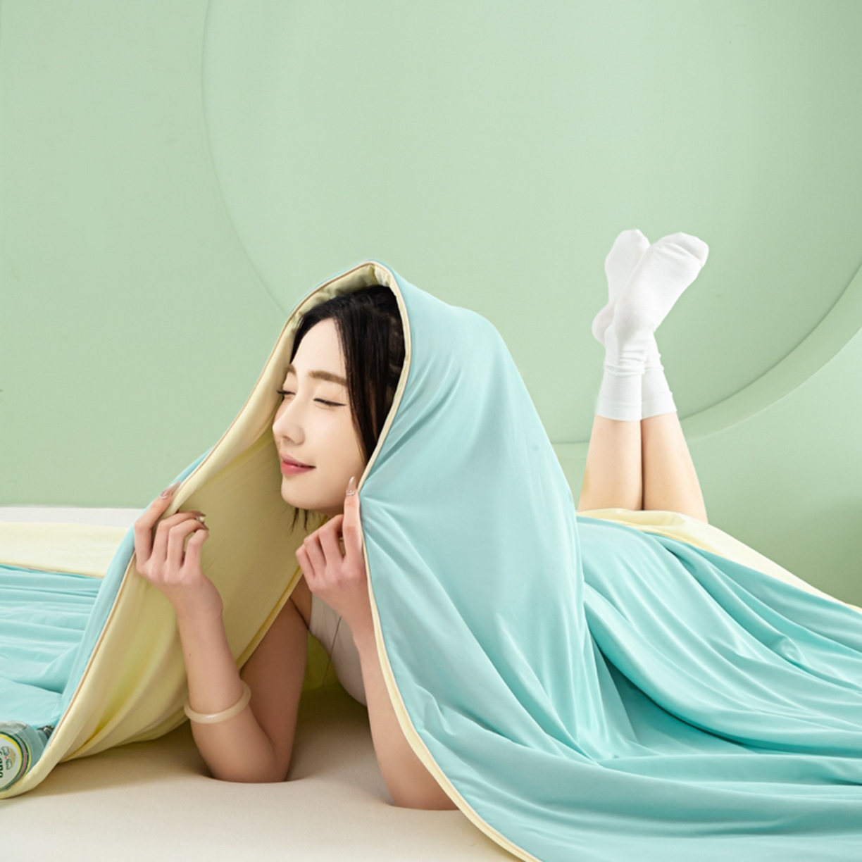 91家纺网 家纺一手货源 找家纺 爱彼家纺 2026新款冰吸薄荷A类氨纶黑科技凉感夏被冰薄荷空调被夏凉被-薄荷系列二 薄荷蓝