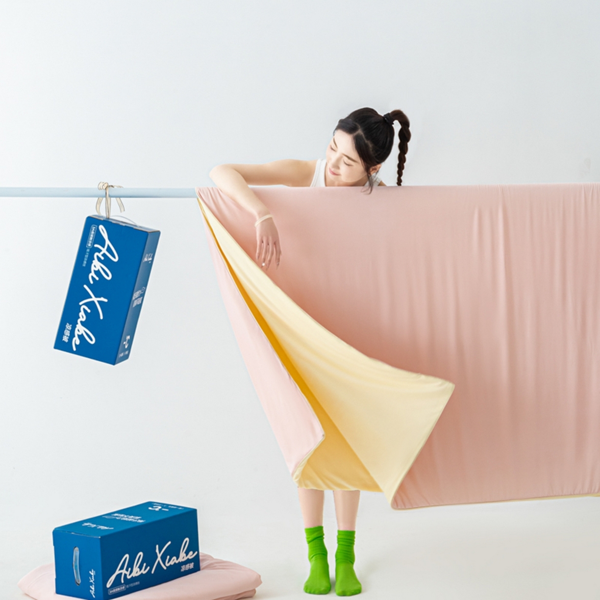 91家纺网 家纺一手货源 找家纺 爱彼家纺 2026新款冰吸薄荷A类氨纶黑科技凉感夏被冰薄荷空调被夏凉被-薄荷系列二 薄荷粉