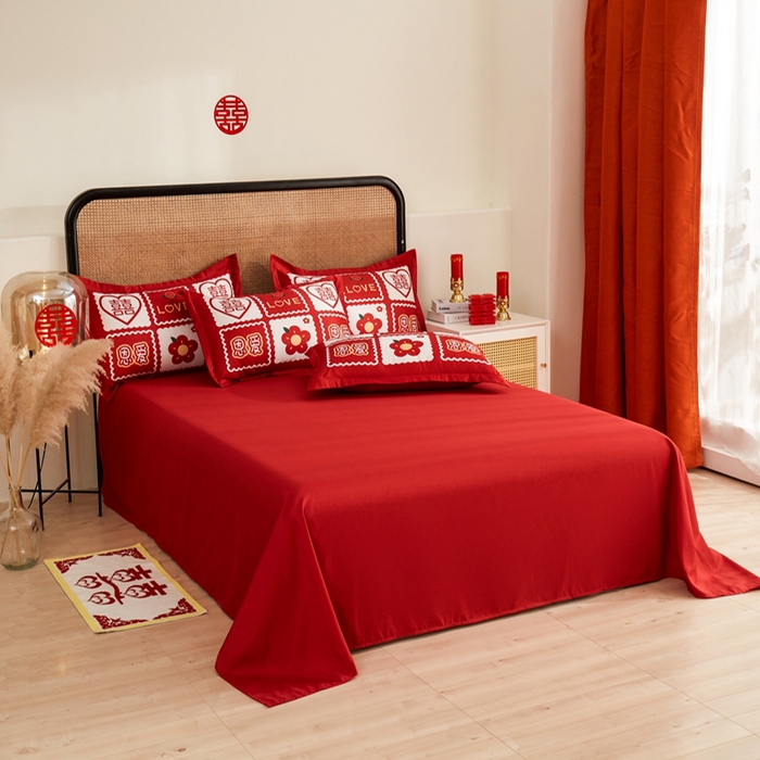 91家纺网 家纺一手货源 找家纺 （总）啊雅家居 2026新款大红婚庆数码印花四件套床单款床笠款