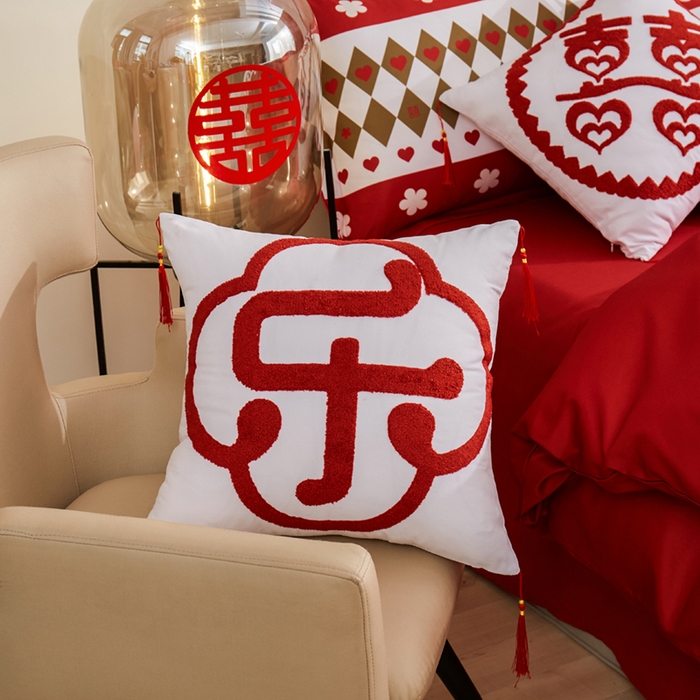 91家纺网 家纺一手货源 找家纺 啊雅家居 2026新款大红婚庆数码印花四件套床单款床笠款 永结同心