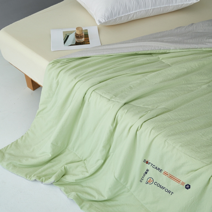 91家纺网 家纺一手货源 找家纺 蓝雀翎 2025新款深睡Pro3.0双感夏被系列 深睡Pro云感夏被-果绿