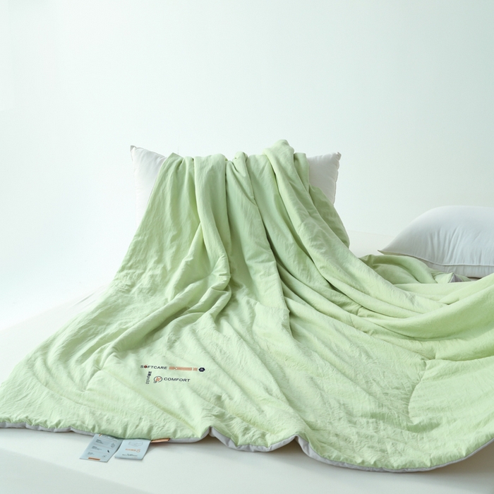 91家纺网 家纺一手货源 找家纺 蓝雀翎 2025新款深睡Pro3.0双感夏被系列 深睡Pro云感夏被-果绿