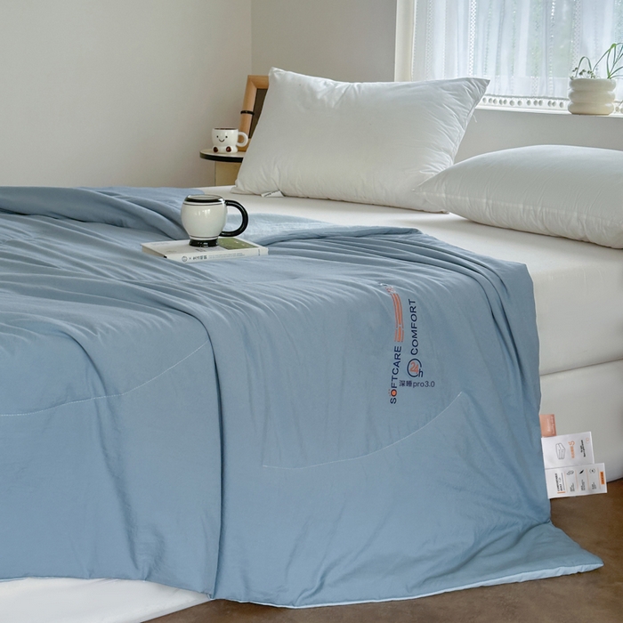 91家纺网 家纺一手货源 找家纺 蓝雀翎 2025新款深睡Pro3.0双感夏被系列 深睡Pro云感夏被-天蓝色