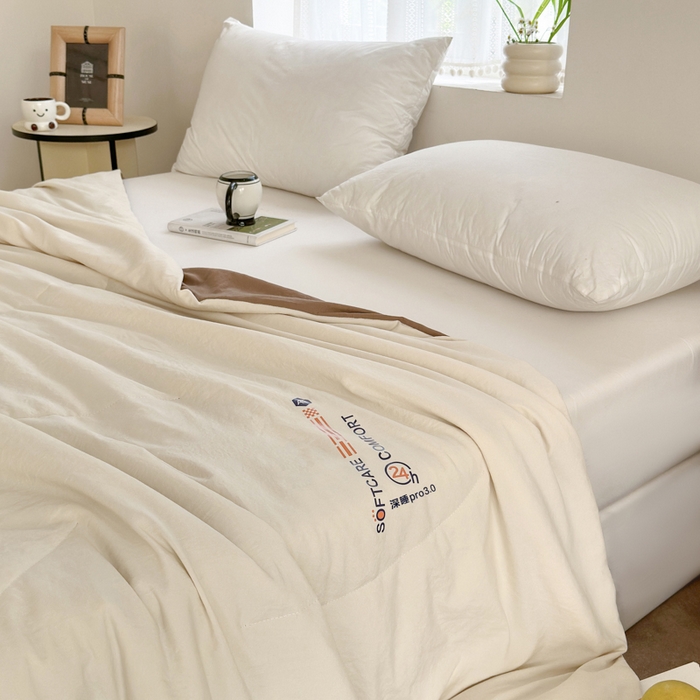 91家纺网 家纺一手货源 找家纺 蓝雀翎 2025新款深睡Pro3.0双感夏被系列 深睡Pro云感夏被-奶杏色