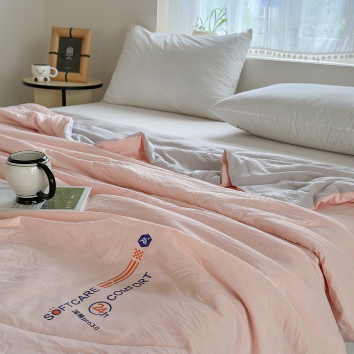 91家纺网 家纺一手货源 找家纺 蓝雀翎 2025新款深睡Pro3.0双感夏被系列 深睡Pro云感夏被-少女粉