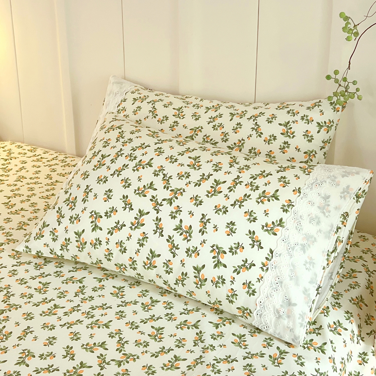 春皖家纺 2026春夏新品老粗布花边款单枕套 枕套单件 花边-翠林音