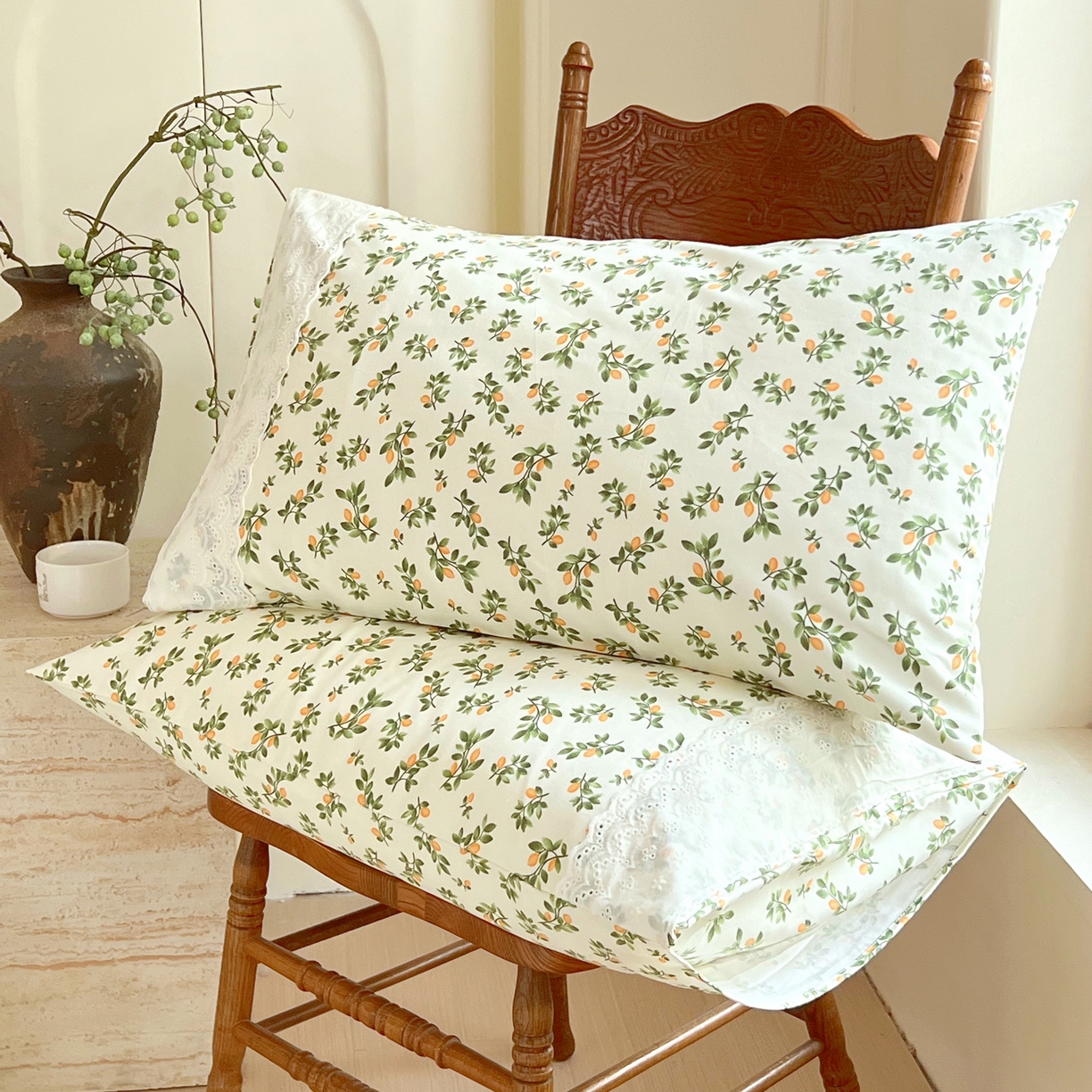 91家纺网 家纺一手货源 找家纺 春皖家纺 2026春夏新品老粗布花边款单枕套 枕套单件 花边-翠林音