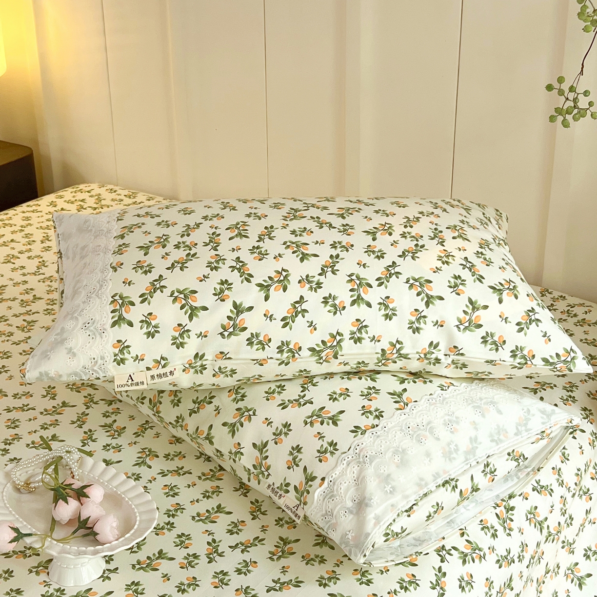 91家纺网 家纺一手货源 找家纺 春皖家纺 2026春夏新品老粗布花边款单枕套 枕套单件 花边-翠林音