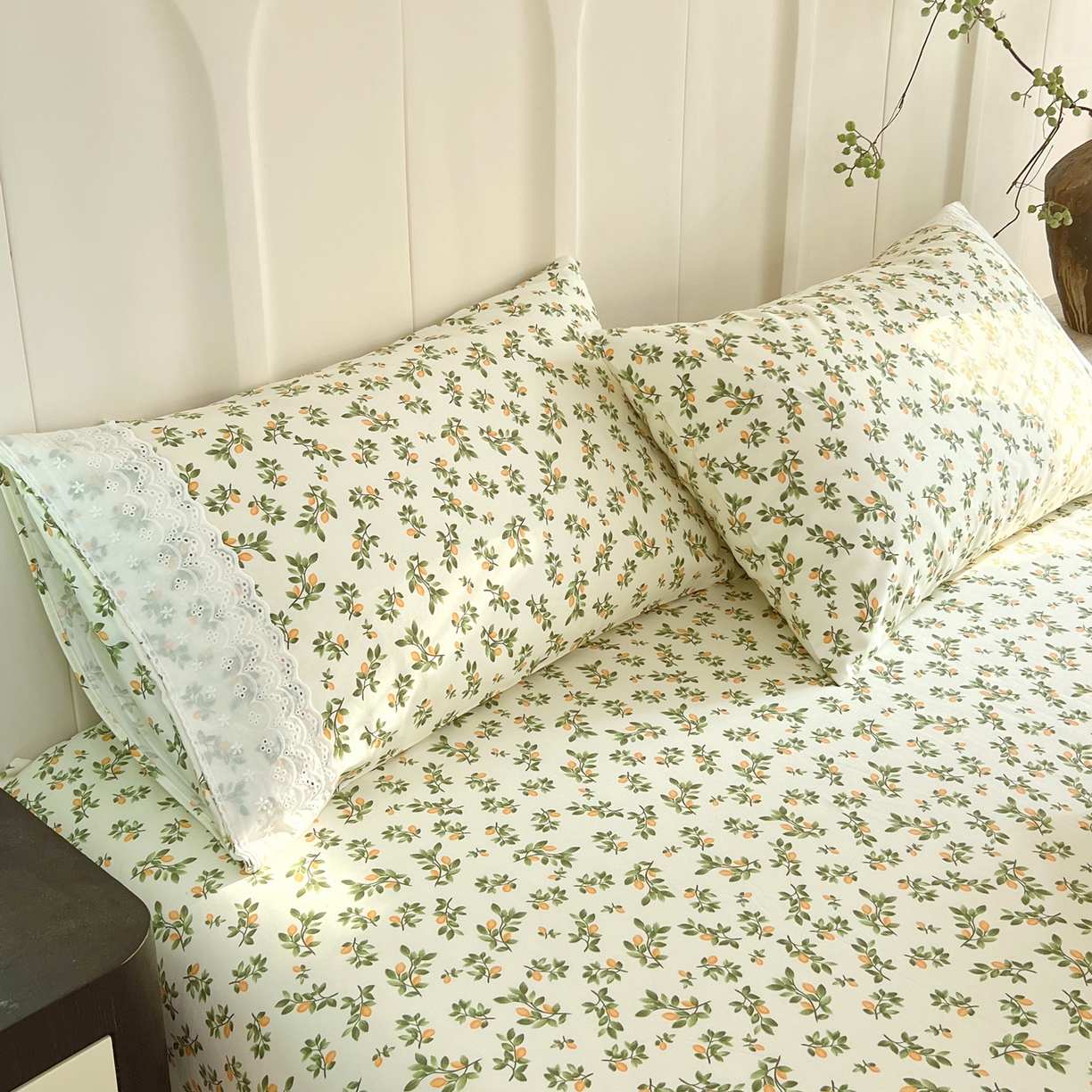 91家纺网 家纺一手货源 找家纺 春皖家纺 2026春夏新品老粗布花边款单枕套 枕套单件 花边-翠林音