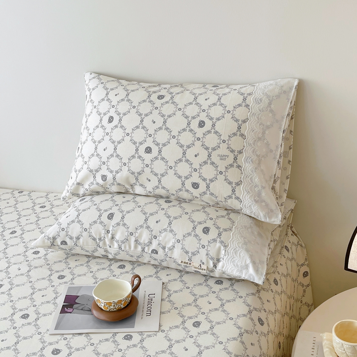 91家纺网 家纺一手货源 找家纺 春皖家纺 2026春夏新品老粗布花边款单枕套 枕套单件 花边-米娅