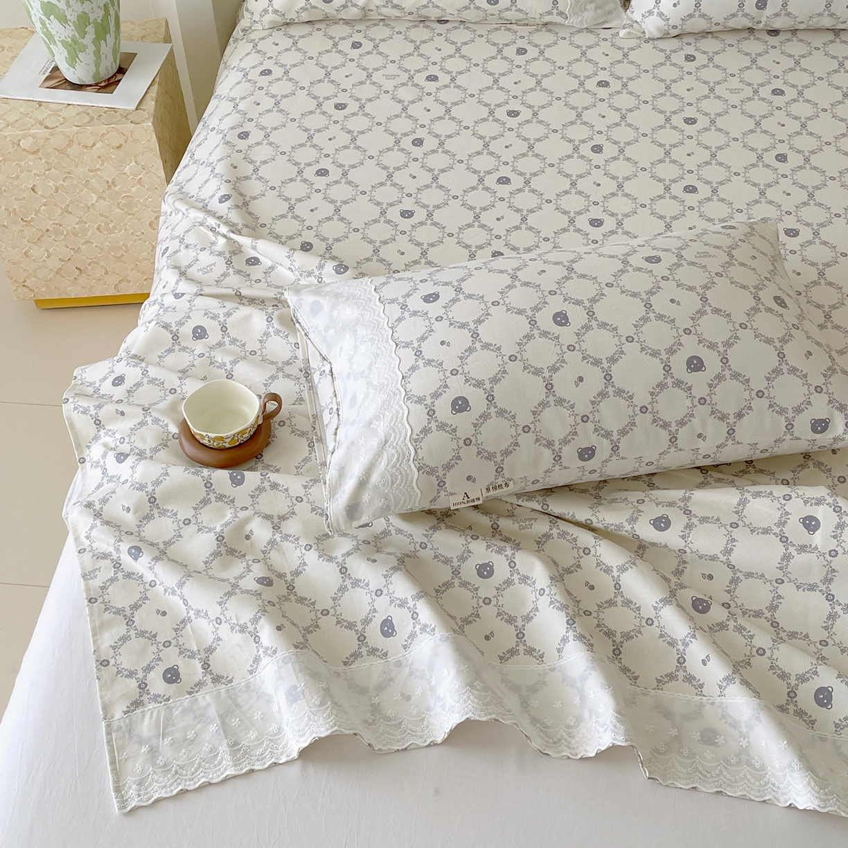 91家纺网 家纺一手货源 找家纺 春皖家纺 2026春夏新品老粗布花边款单枕套 枕套单件 花边-米娅