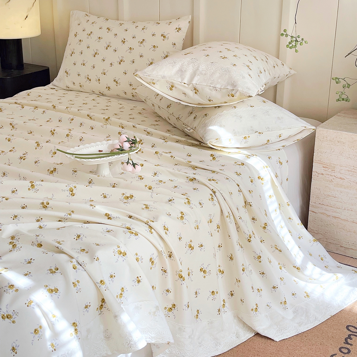 91家纺网 家纺一手货源 找家纺 春皖家纺 2026春夏新品老粗布花边款单枕套 枕套单件 花边-倩影米