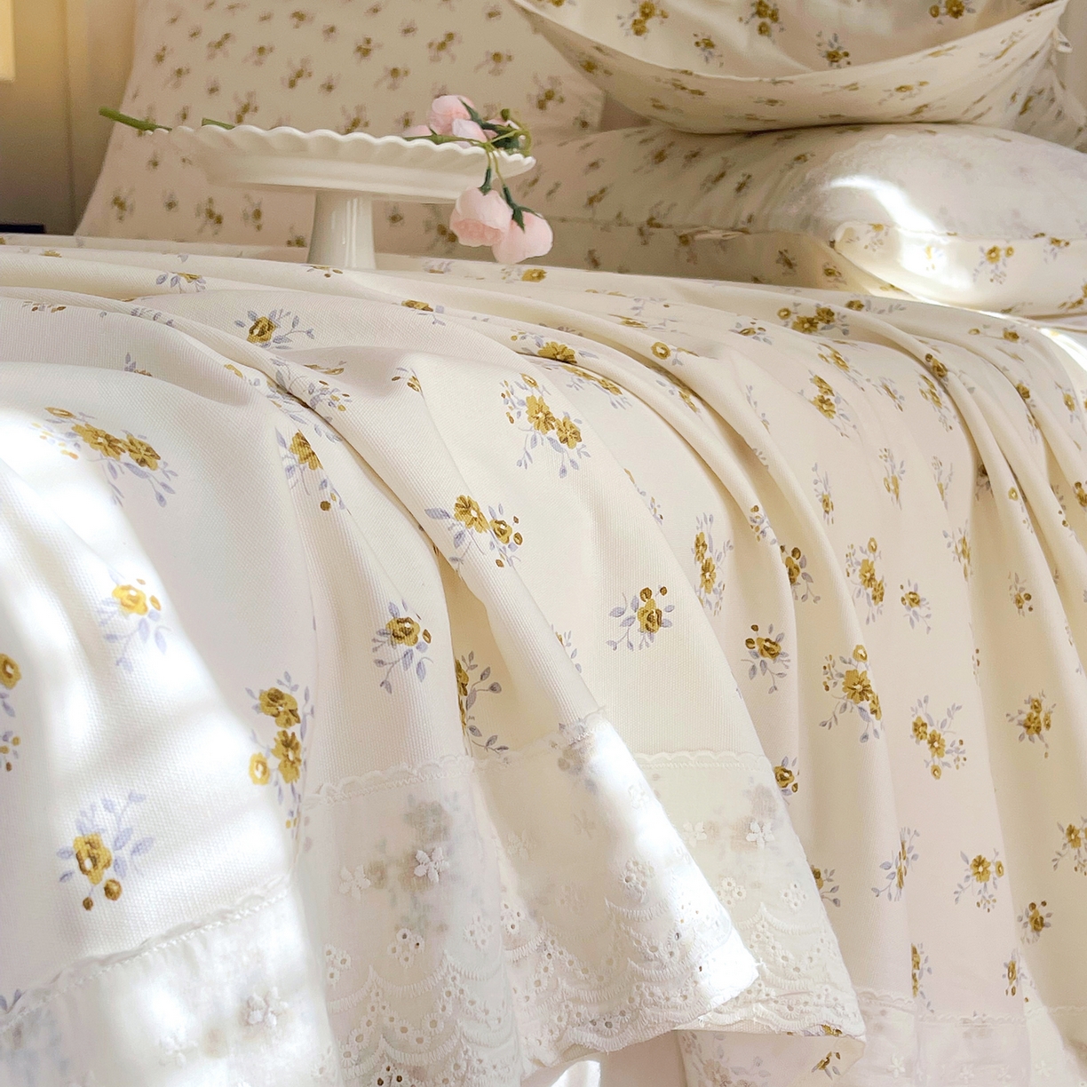 91家纺网 家纺一手货源 找家纺 春皖家纺 2026春夏新品老粗布花边款单枕套 枕套单件 花边-倩影米