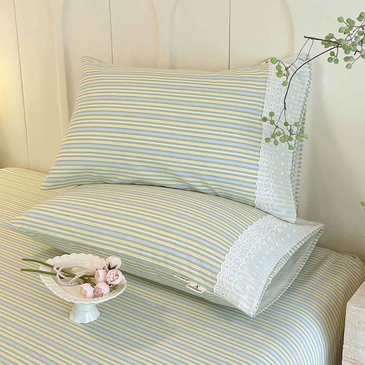 91家纺网 家纺一手货源 找家纺 春皖家纺 2026春夏新品老粗布花边款单枕套 枕套单件 花边-琴南