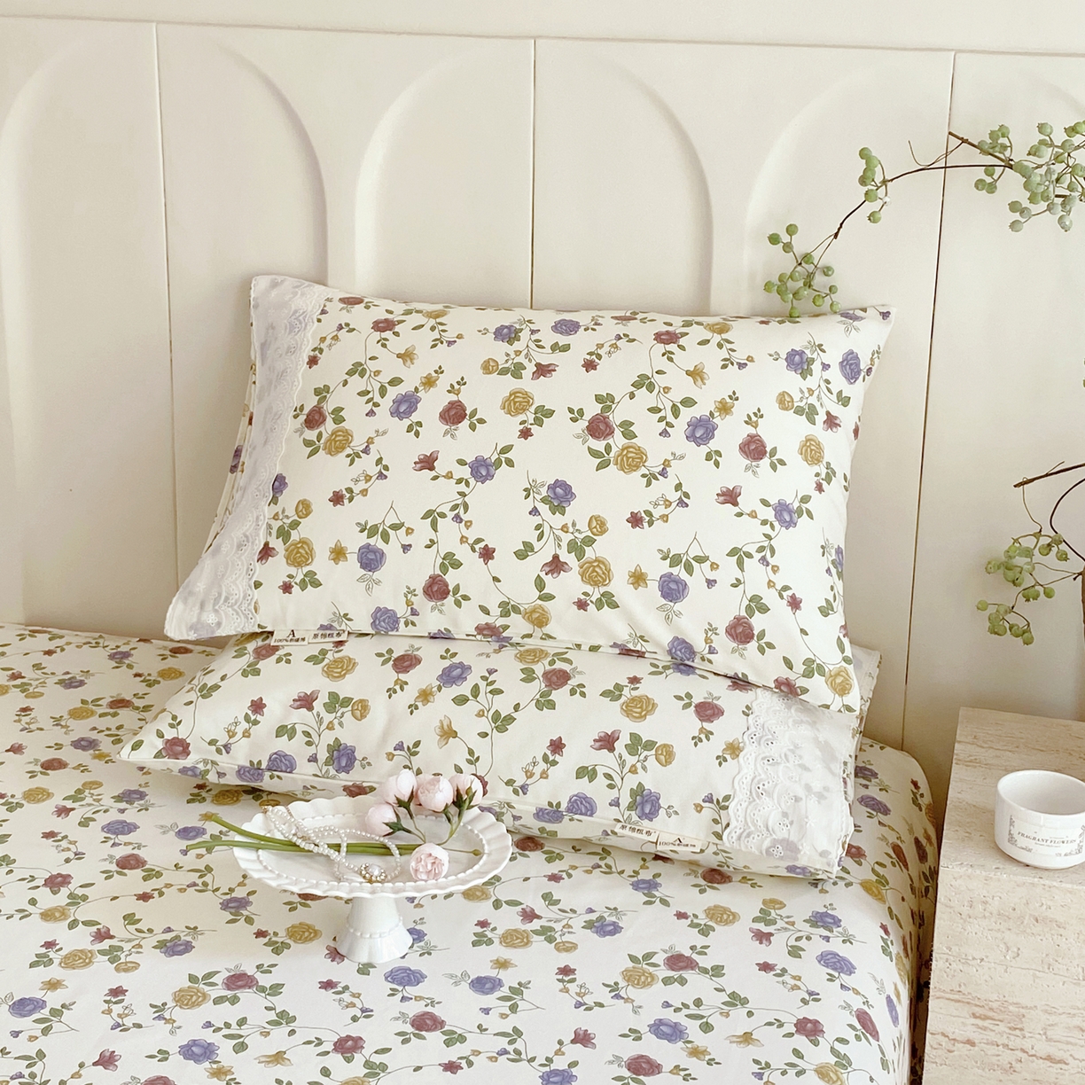 91家纺网 家纺一手货源 找家纺 春皖家纺 2026春夏新品老粗布花边款单枕套 枕套单件 花边-田园梦