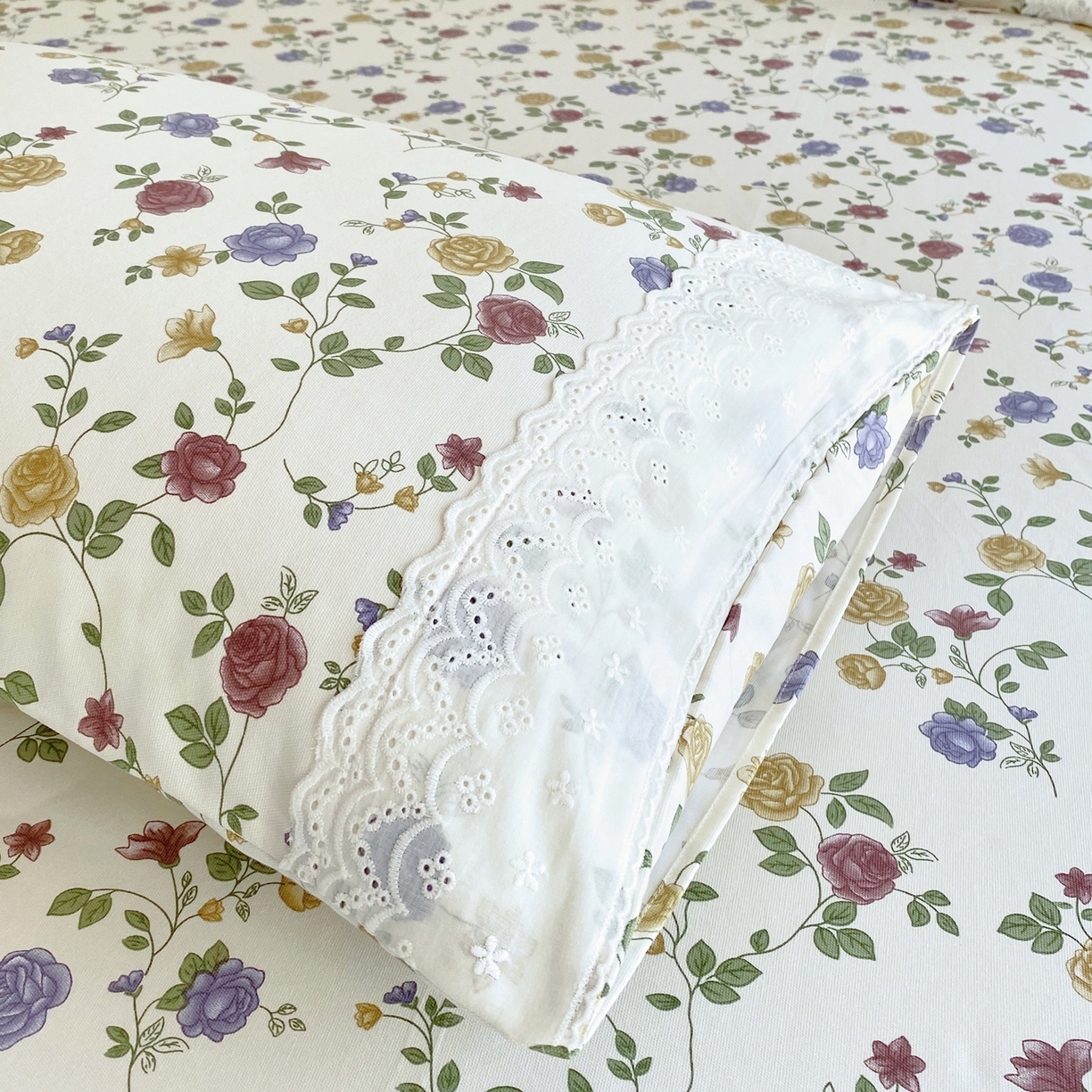 91家纺网 家纺一手货源 找家纺 春皖家纺 2026春夏新品老粗布花边款单枕套 枕套单件 花边-田园梦