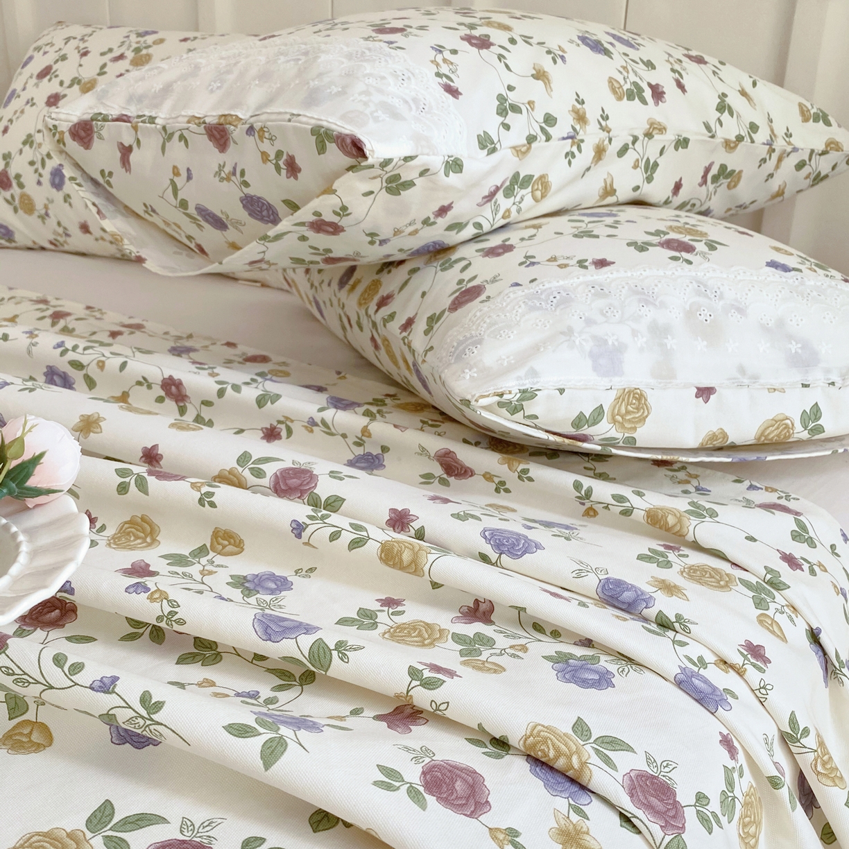 91家纺网 家纺一手货源 找家纺 春皖家纺 2026春夏新品老粗布花边款单枕套 枕套单件 花边-田园梦