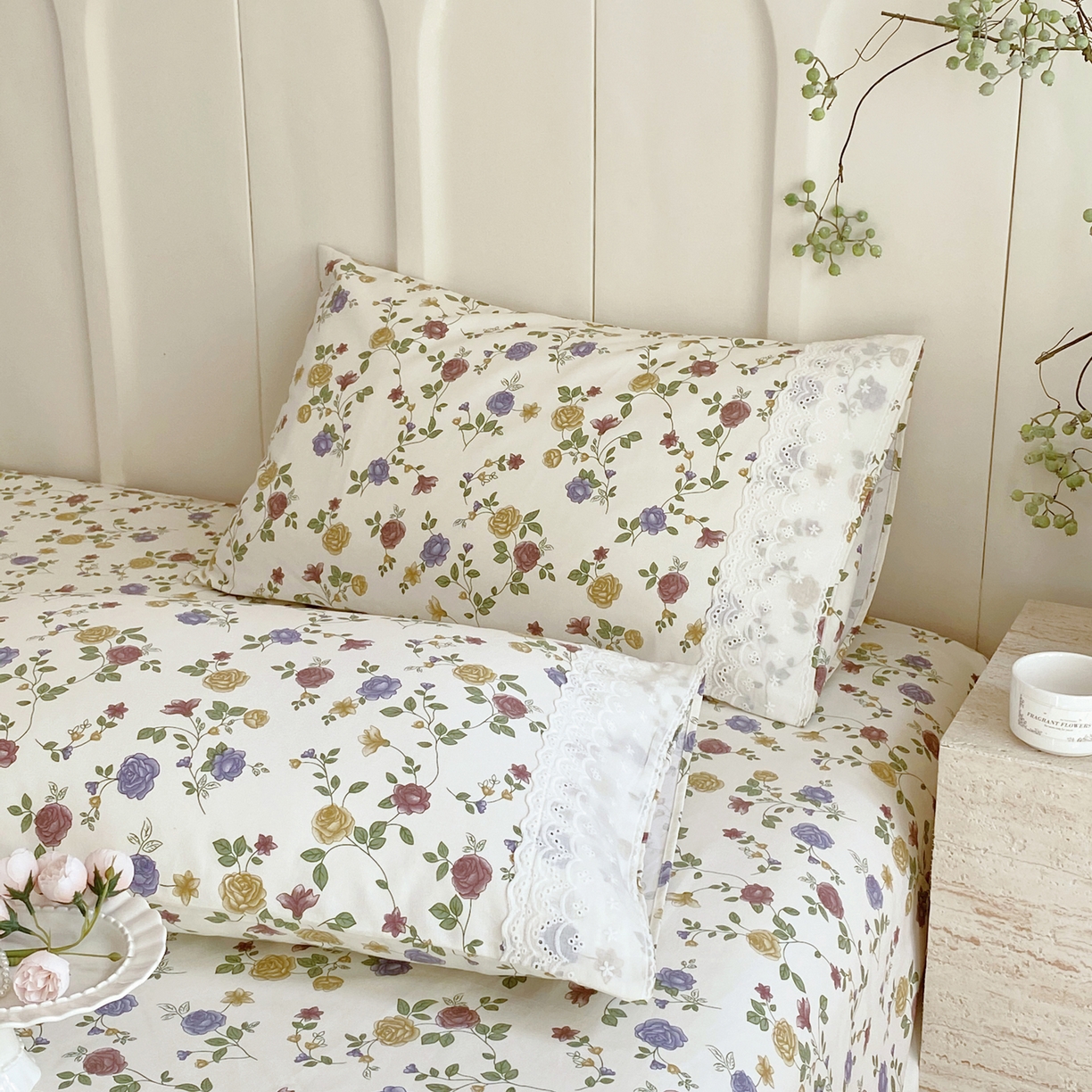 91家纺网 家纺一手货源 找家纺 春皖家纺 2026春夏新品老粗布花边款单枕套 枕套单件 花边-田园梦