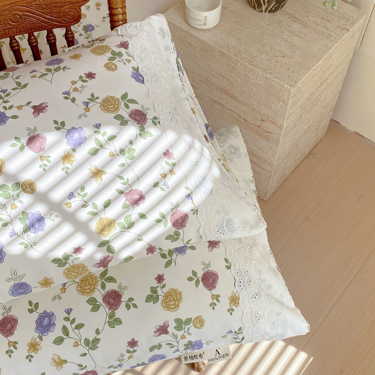 91家纺网 家纺一手货源 找家纺 春皖家纺 2026春夏新品老粗布花边款单枕套 枕套单件 花边-田园梦