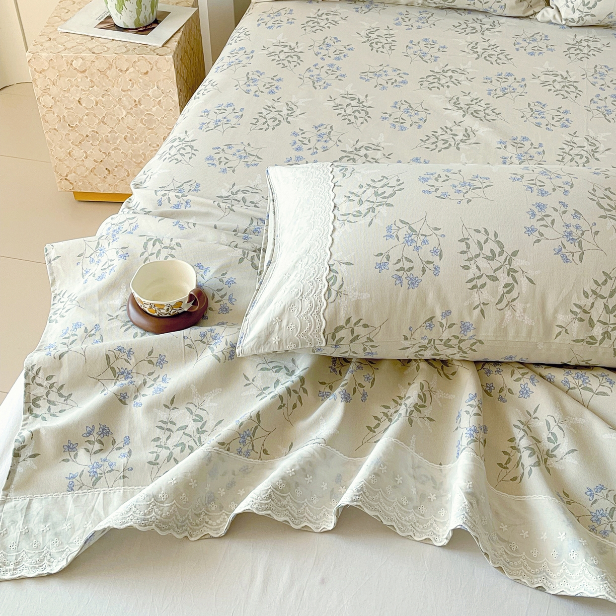 91家纺网 家纺一手货源 找家纺 春皖家纺 2026春夏新品老粗布花边款单枕套 枕套单件 花边-香颂