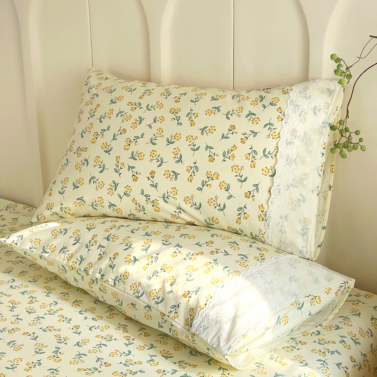 春皖家纺 2026春夏新品老粗布花边款单枕套 枕套单件 花边-伊兰