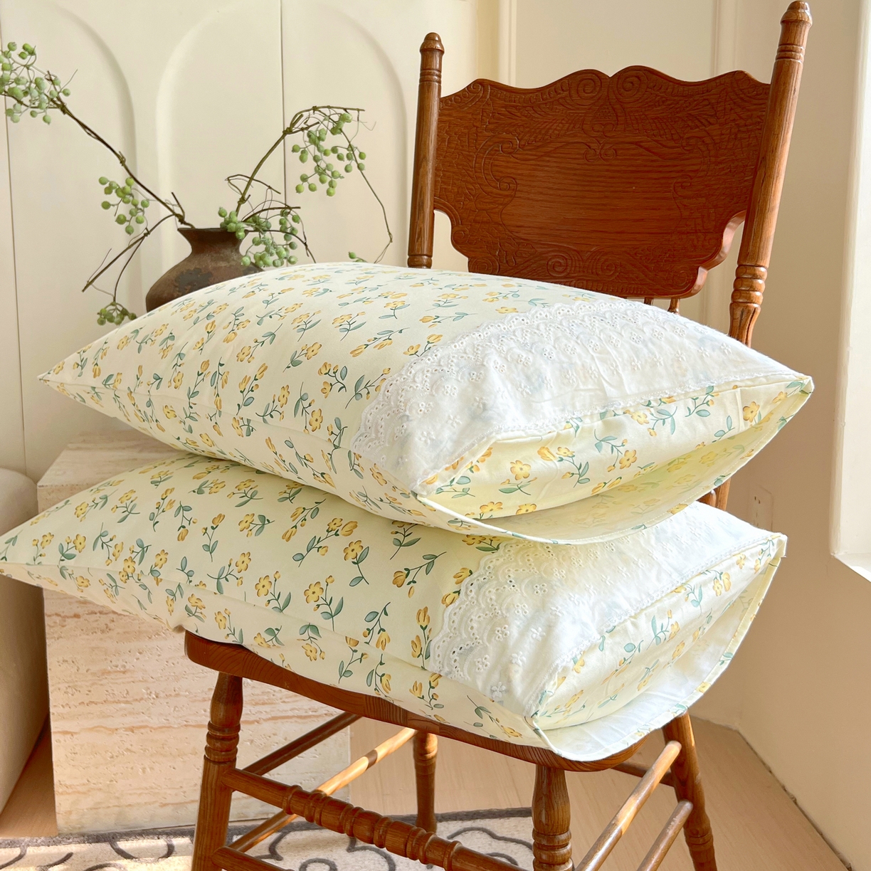 91家纺网 家纺一手货源 找家纺 春皖家纺 2026春夏新品老粗布花边款单枕套 枕套单件 花边-伊兰