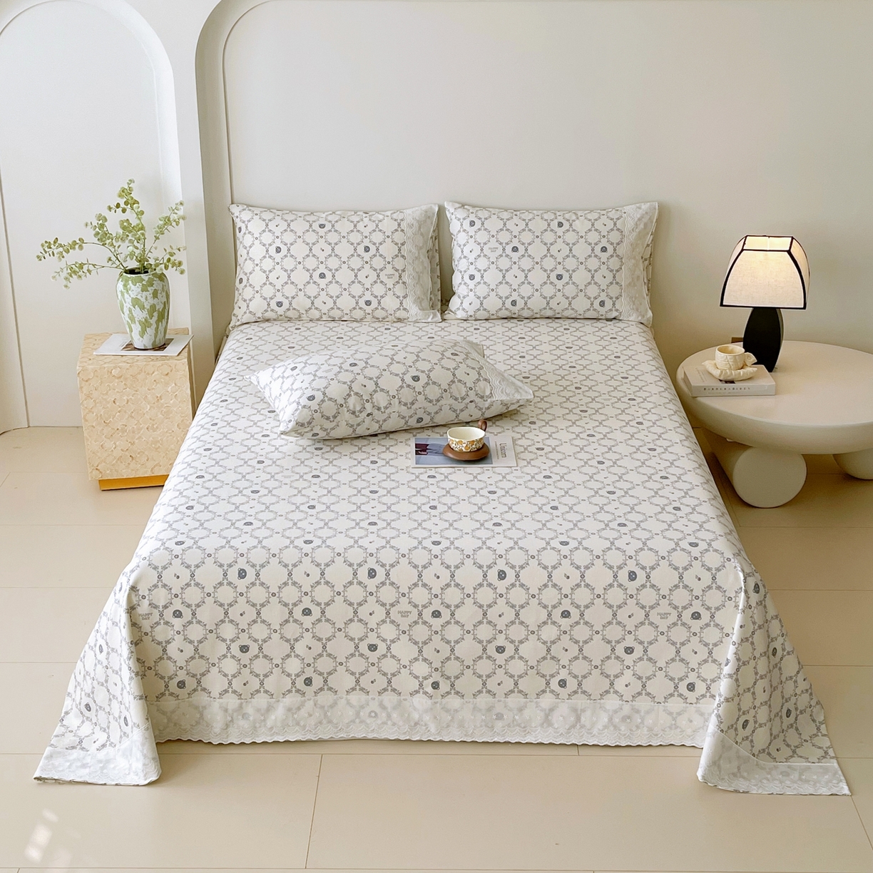 91家纺网 家纺一手货源 找家纺 （总）春皖家纺 2026春夏新款老粗布花边款凉席席子单床单 床单单件