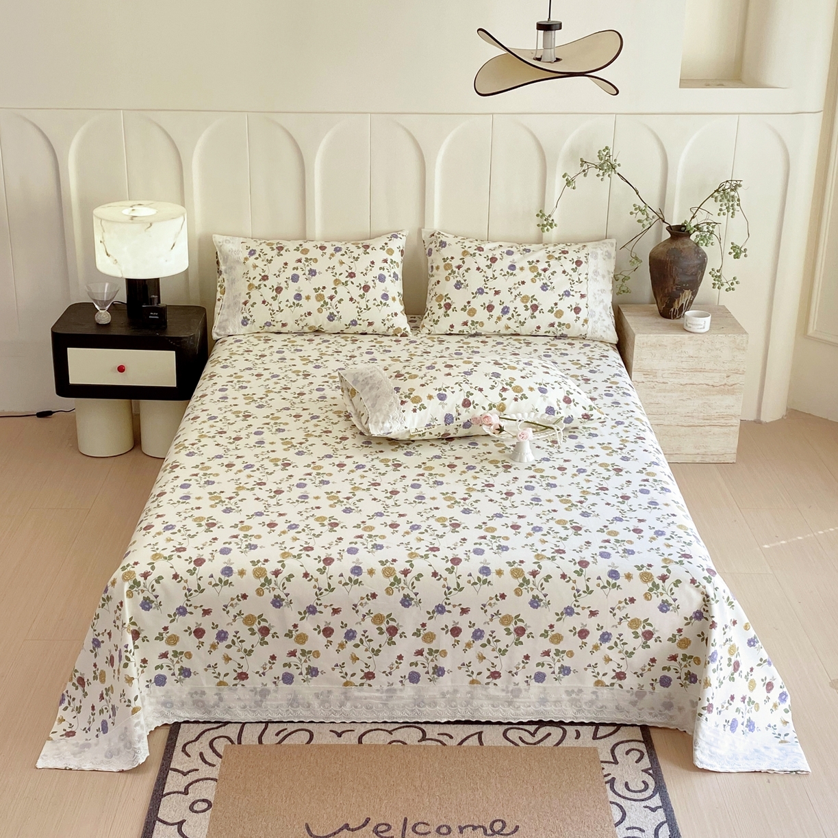 91家纺网 家纺一手货源 找家纺 （总）春皖家纺 2026春夏新款老粗布花边款凉席席子单床单 床单单件