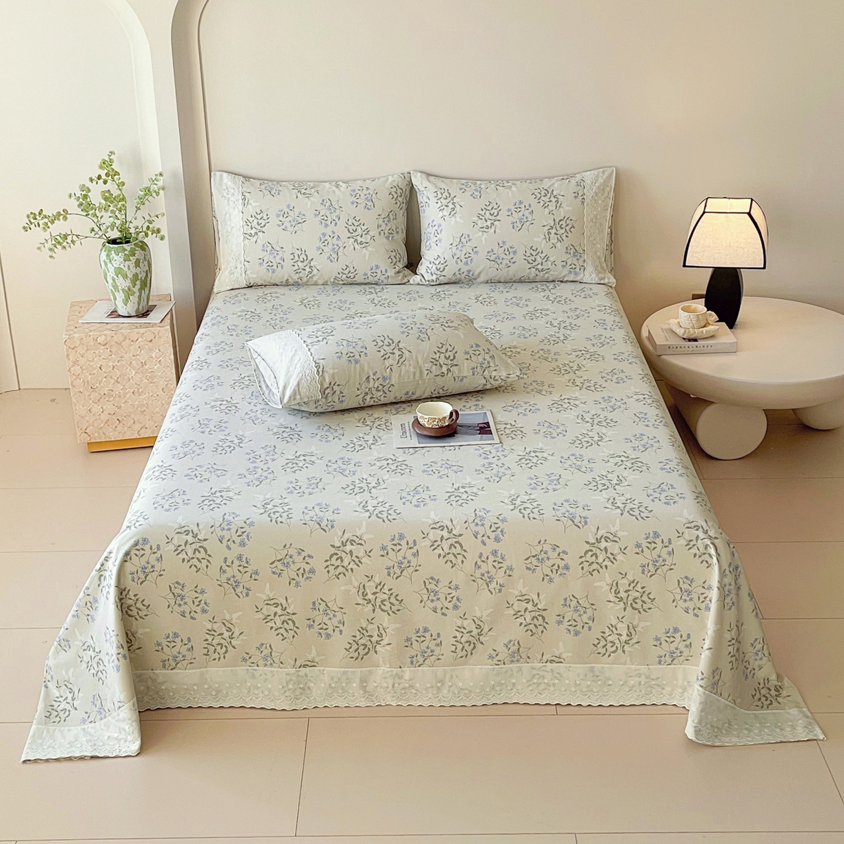 91家纺网 家纺一手货源 找家纺 （总）春皖家纺 2026春夏新款老粗布花边款凉席席子单床单 床单单件