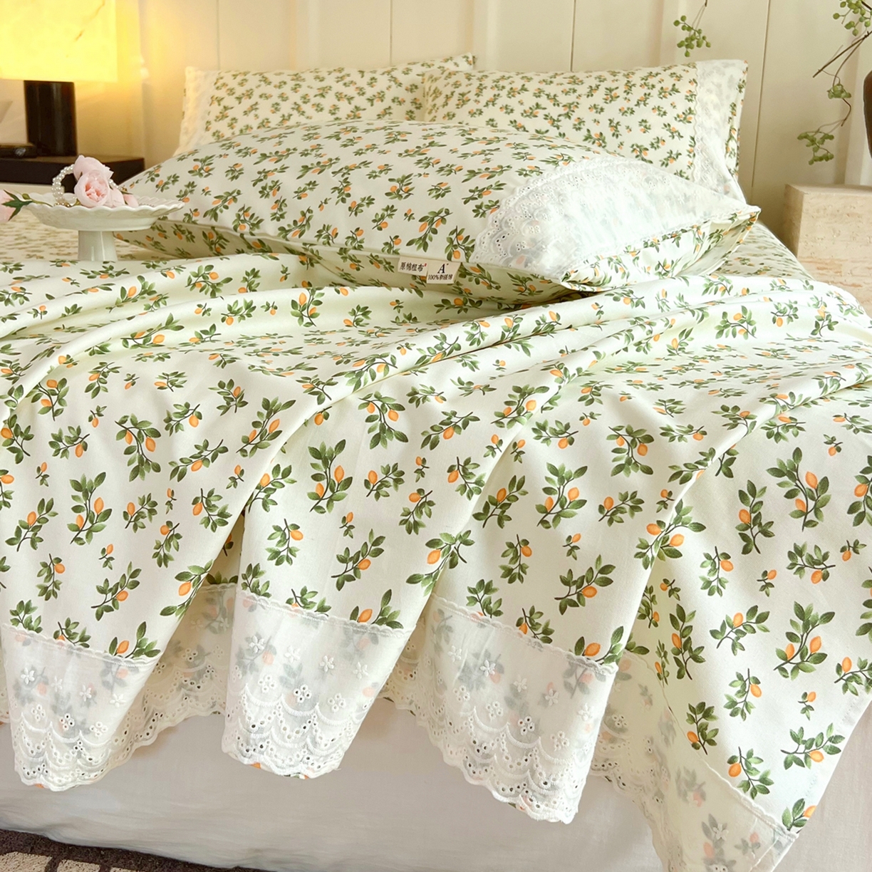 91家纺网 家纺一手货源 找家纺 春皖家纺 2026春夏新款老粗布花边款凉席席子单床单 床单单件 花边-翠林音