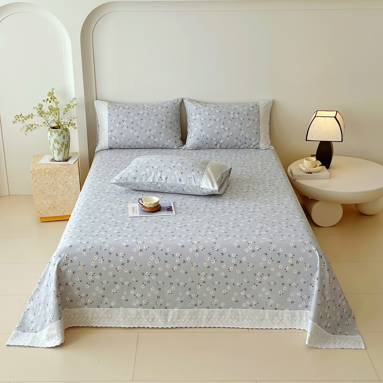 春皖家纺 2026春夏新款老粗布花边款凉席席子单床单 床单单件 花边-莱昂