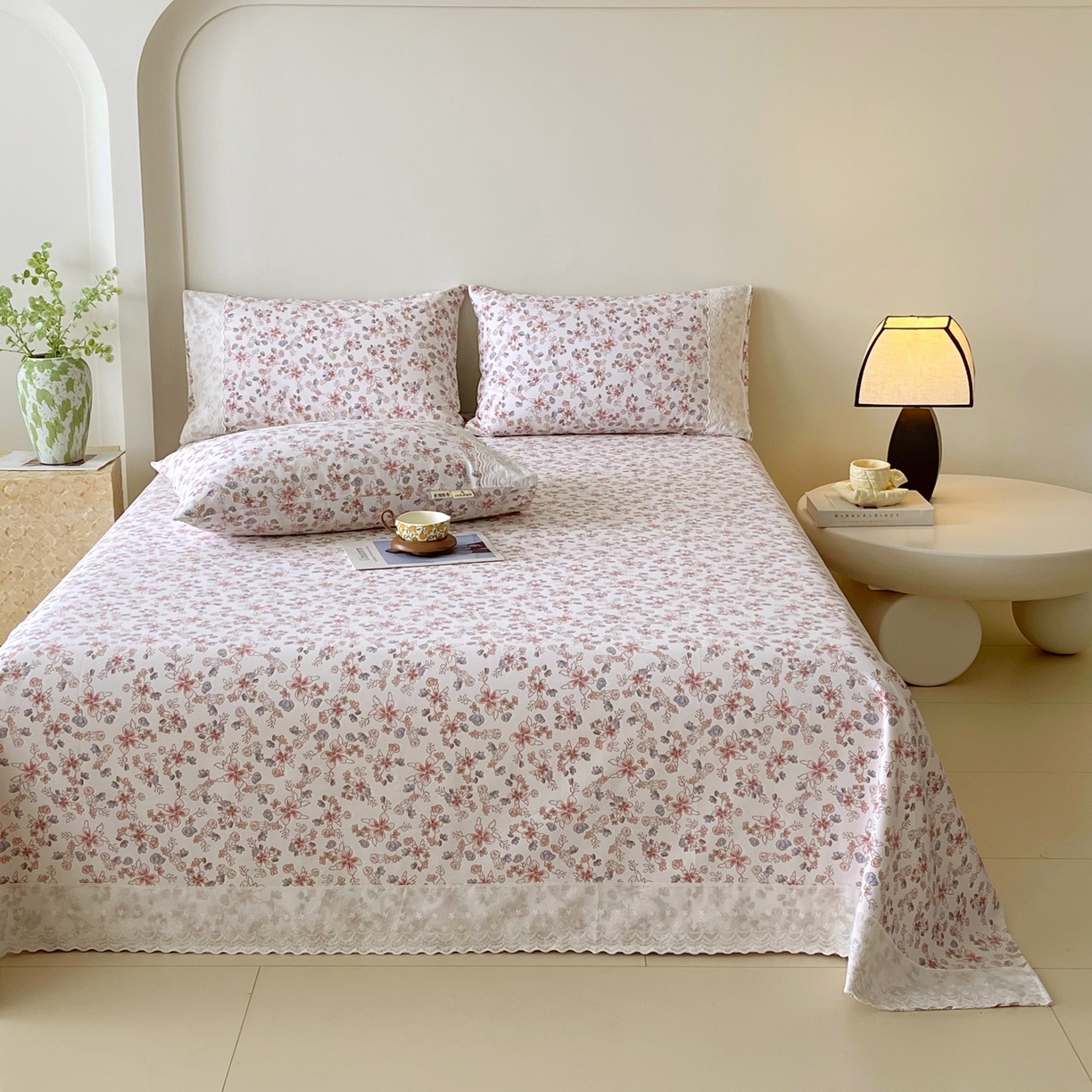 91家纺网 家纺一手货源 找家纺 春皖家纺 2026春夏新款老粗布花边款凉席席子单床单 床单单件 花边-塞西