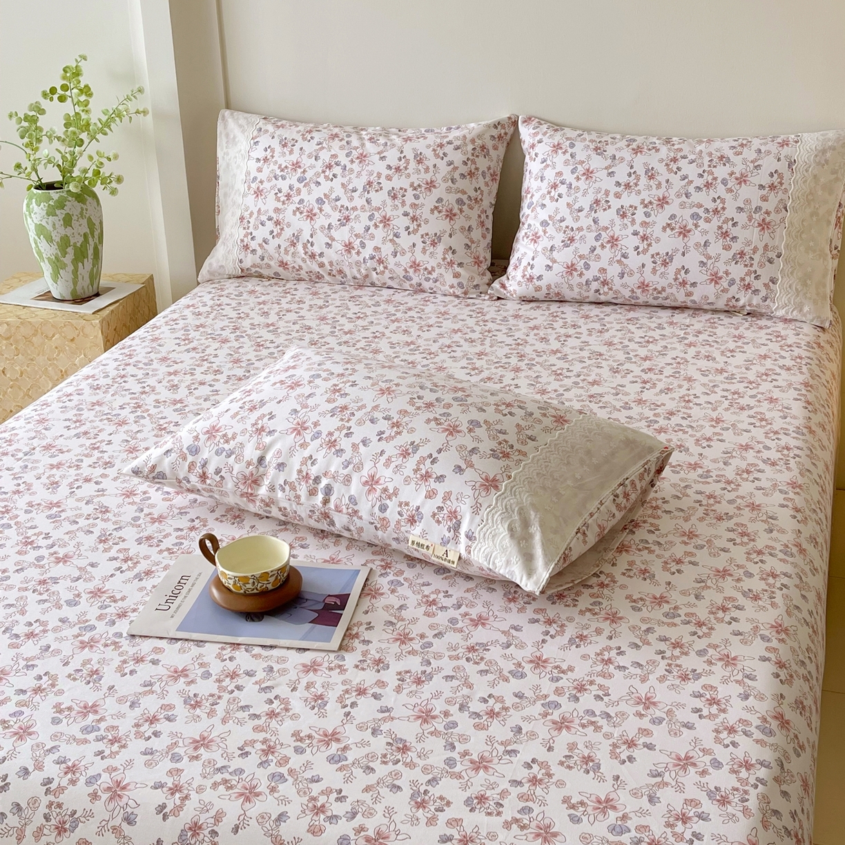 91家纺网 家纺一手货源 找家纺 春皖家纺 2026春夏新款老粗布花边款凉席席子单床单 床单单件 花边-塞西