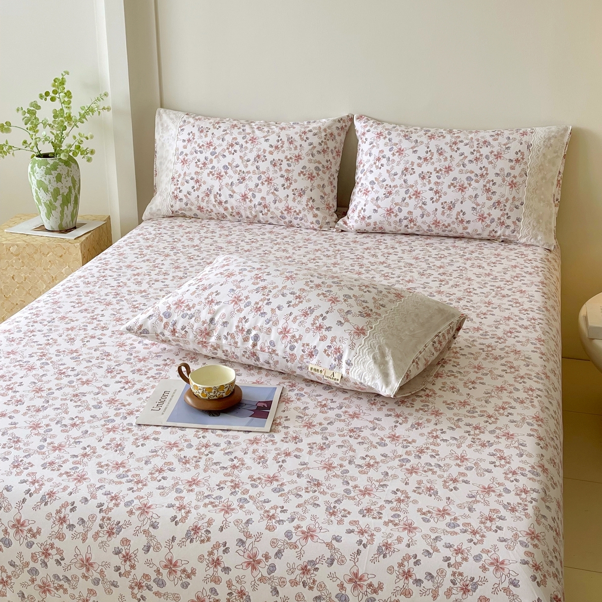 91家纺网 家纺一手货源 找家纺 春皖家纺 2026春夏新款老粗布花边款凉席席子单床单 床单单件 花边-塞西