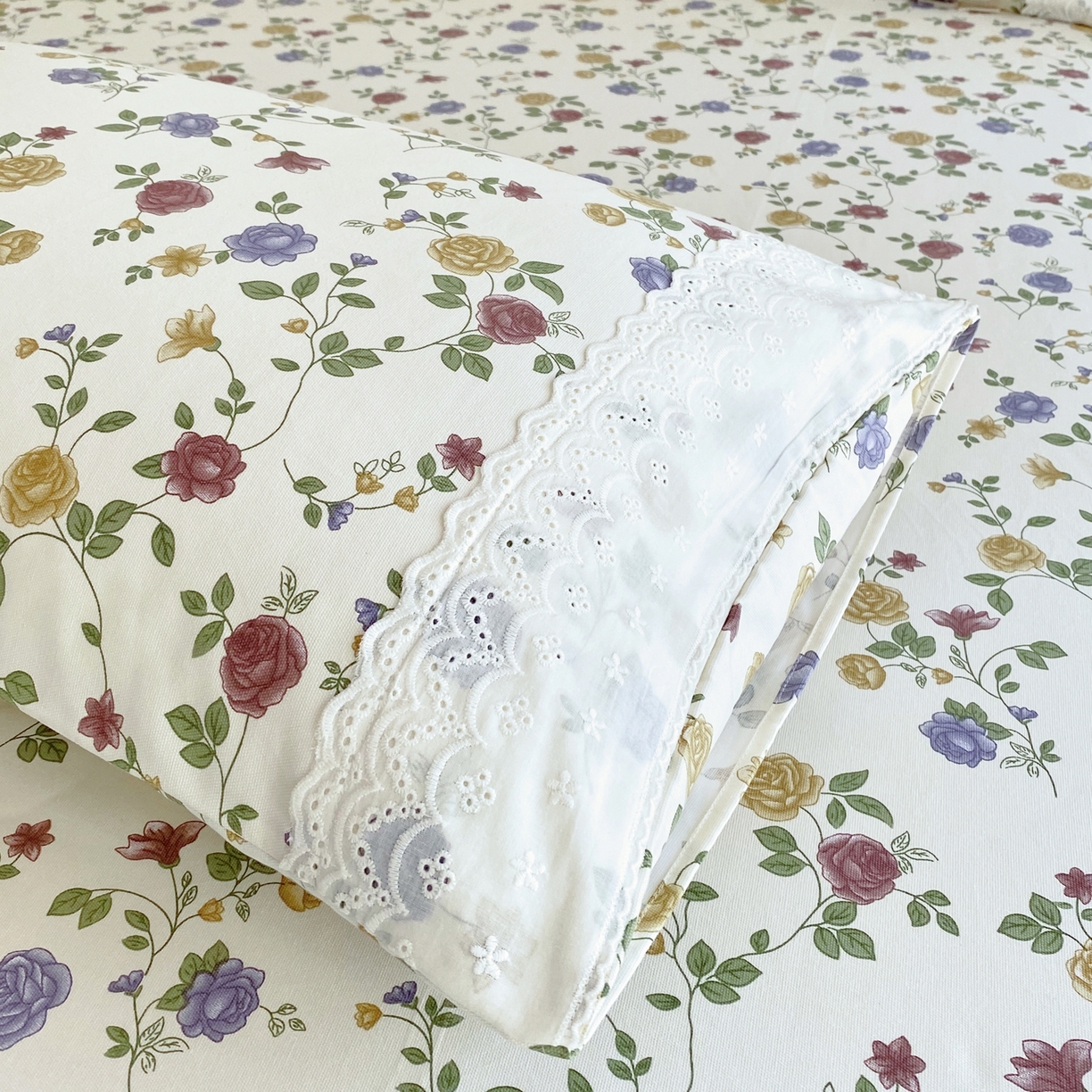 91家纺网 家纺一手货源 找家纺 春皖家纺 2026春夏新款老粗布花边款凉席席子单床单 床单单件 花边-田园梦