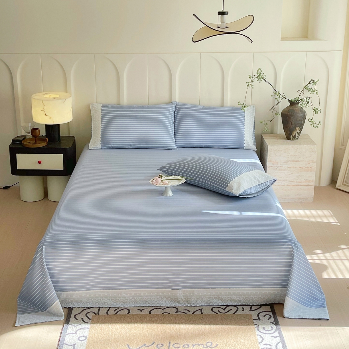 春皖家纺 2026春夏新款老粗布花边款凉席席子单床单 床单单件 花边-细川聚