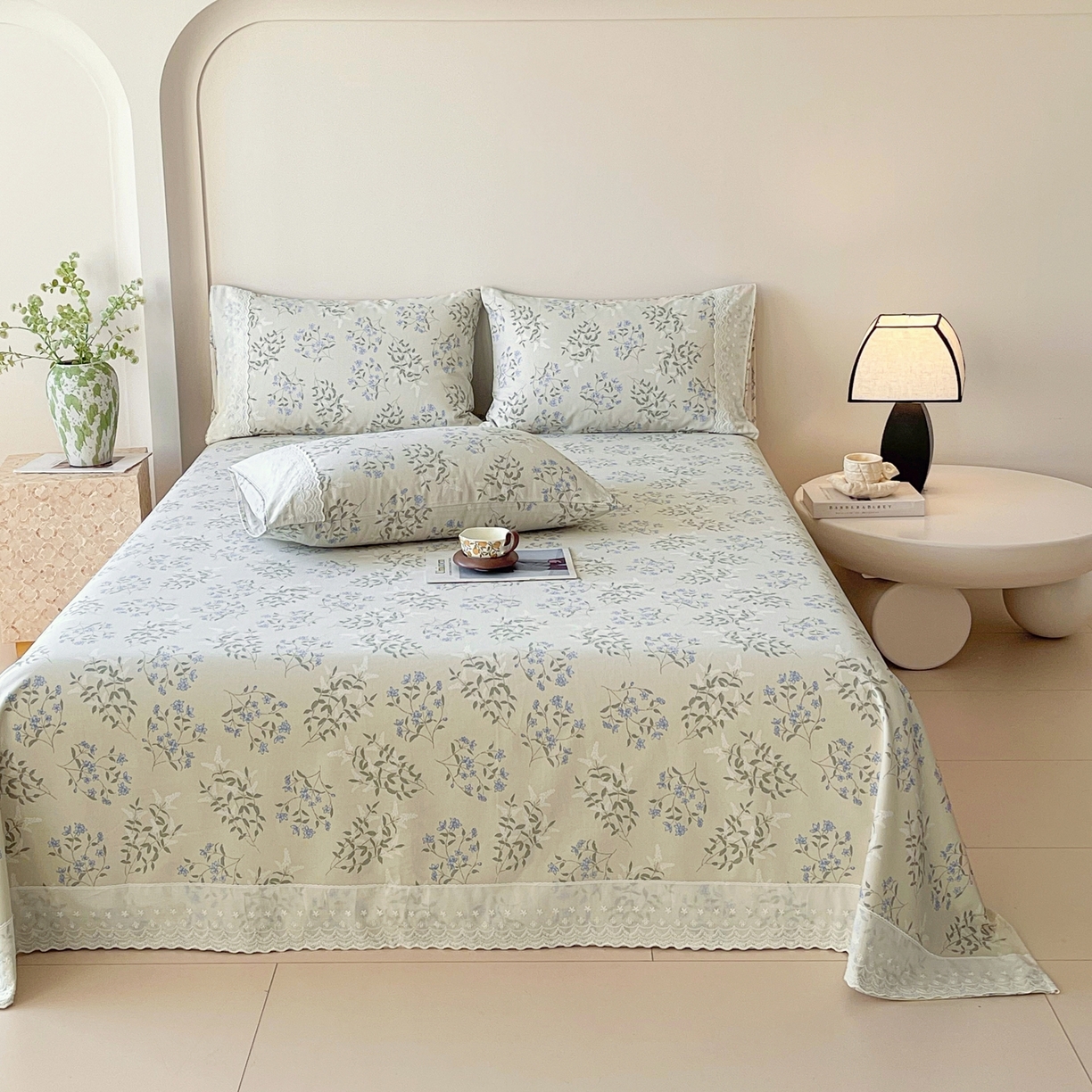 91家纺网 家纺一手货源 找家纺 春皖家纺 2026春夏新款老粗布花边款凉席席子单床单 床单单件 花边-香颂