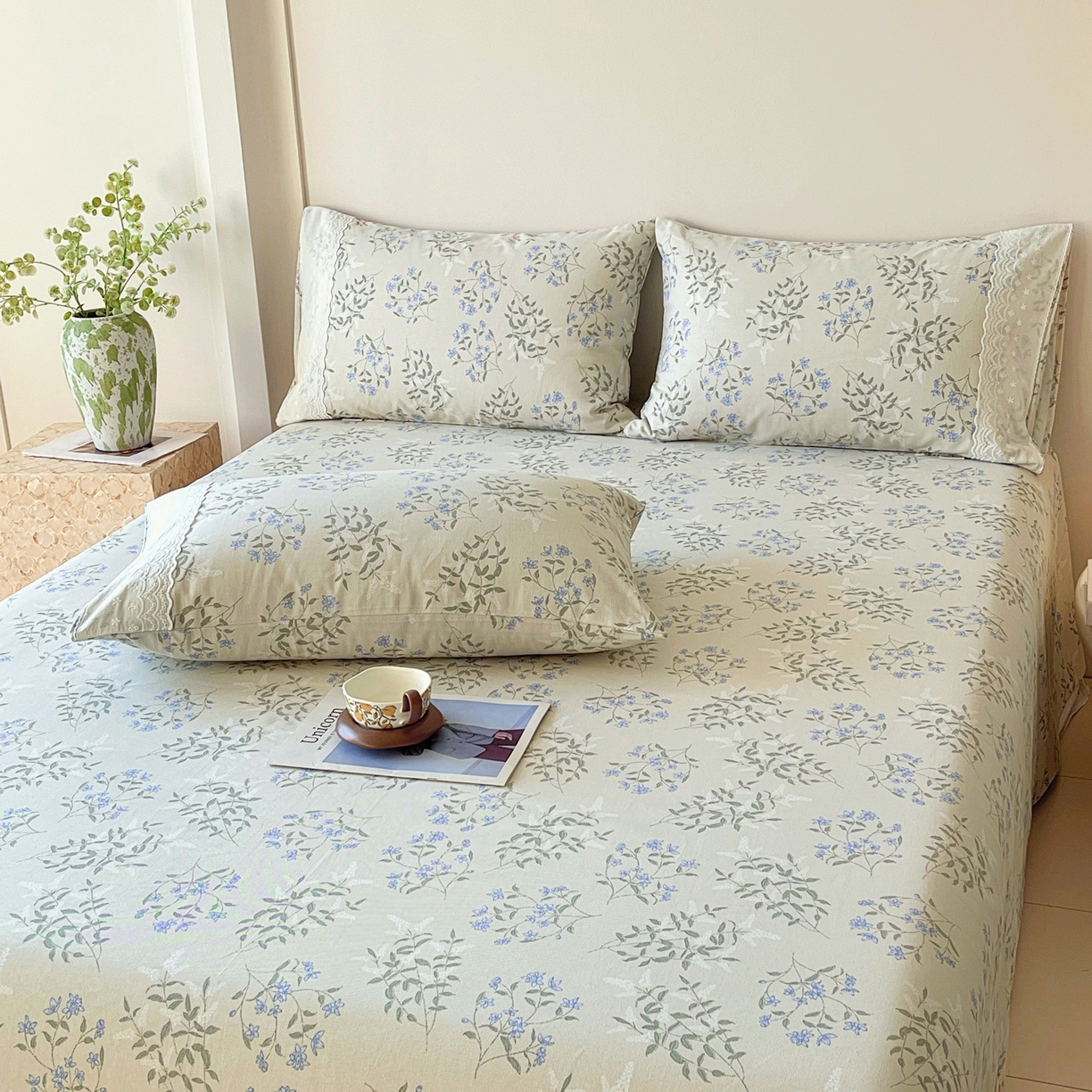 91家纺网 家纺一手货源 找家纺 春皖家纺 2026春夏新款老粗布花边款凉席席子单床单 床单单件 花边-香颂