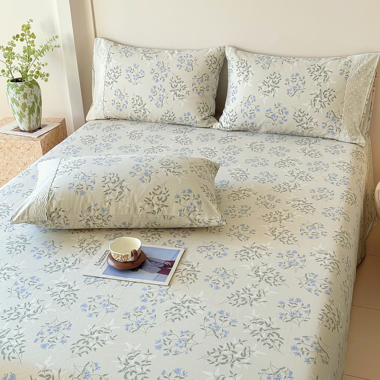 91家纺网 家纺一手货源 找家纺 春皖家纺 2026春夏新款老粗布花边款凉席席子单床单 床单单件 花边-香颂