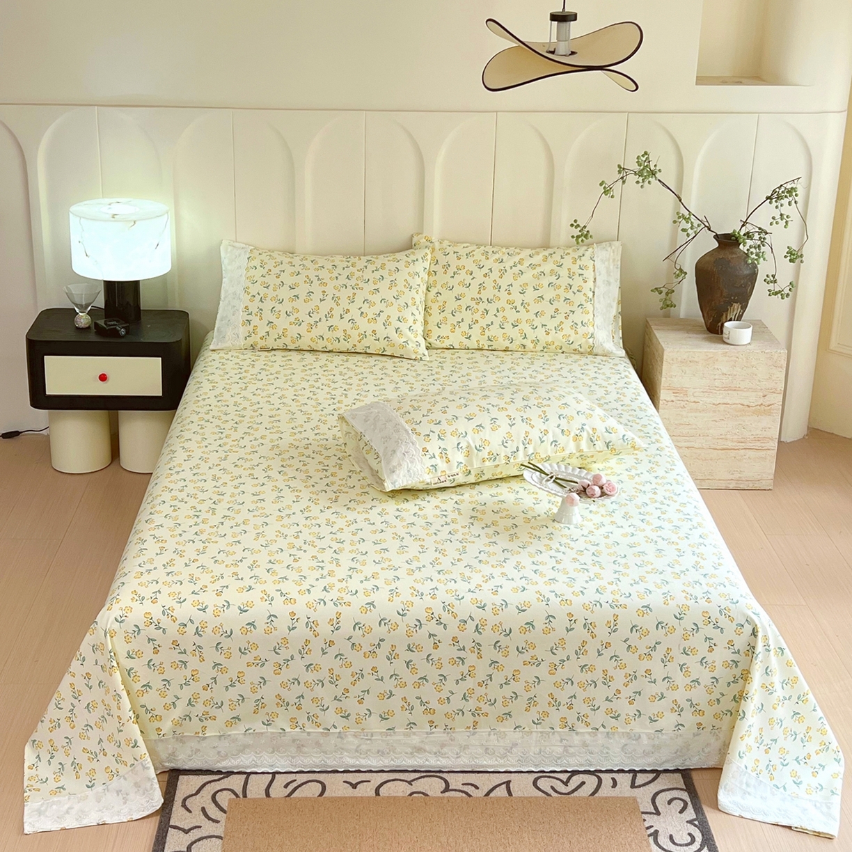 春皖家纺 2026春夏新款老粗布花边款凉席席子单床单 床单单件 花边-伊兰