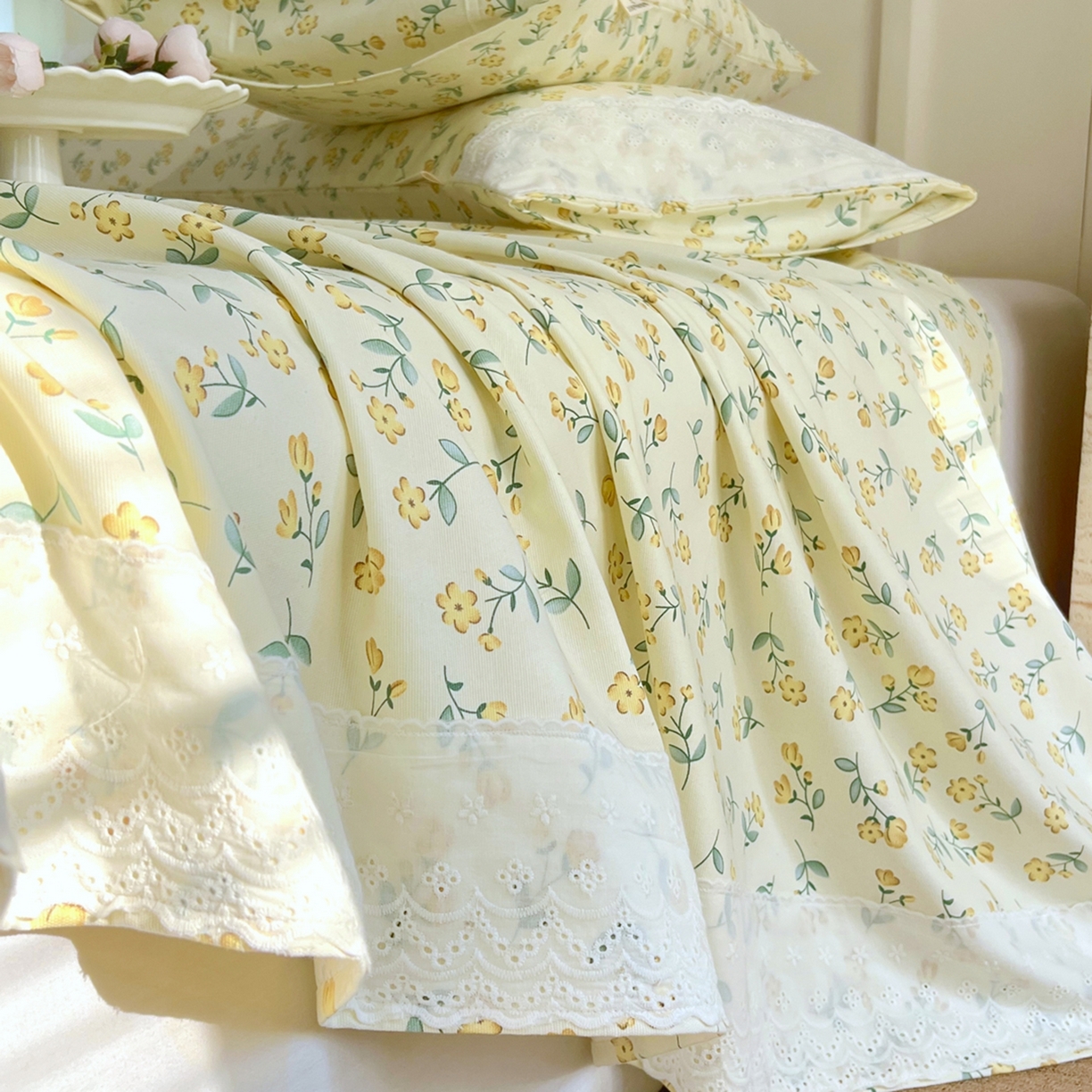 91家纺网 家纺一手货源 找家纺 春皖家纺 2026春夏新款老粗布花边款凉席席子单床单 床单单件 花边-伊兰