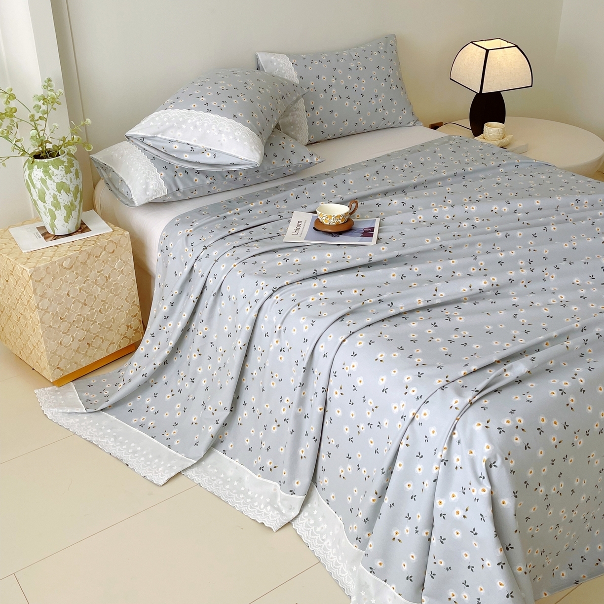 91家纺网 家纺一手货源 找家纺 （总）春皖家纺 2026春夏新款老粗布花边款凉席席子单床单 床单单件